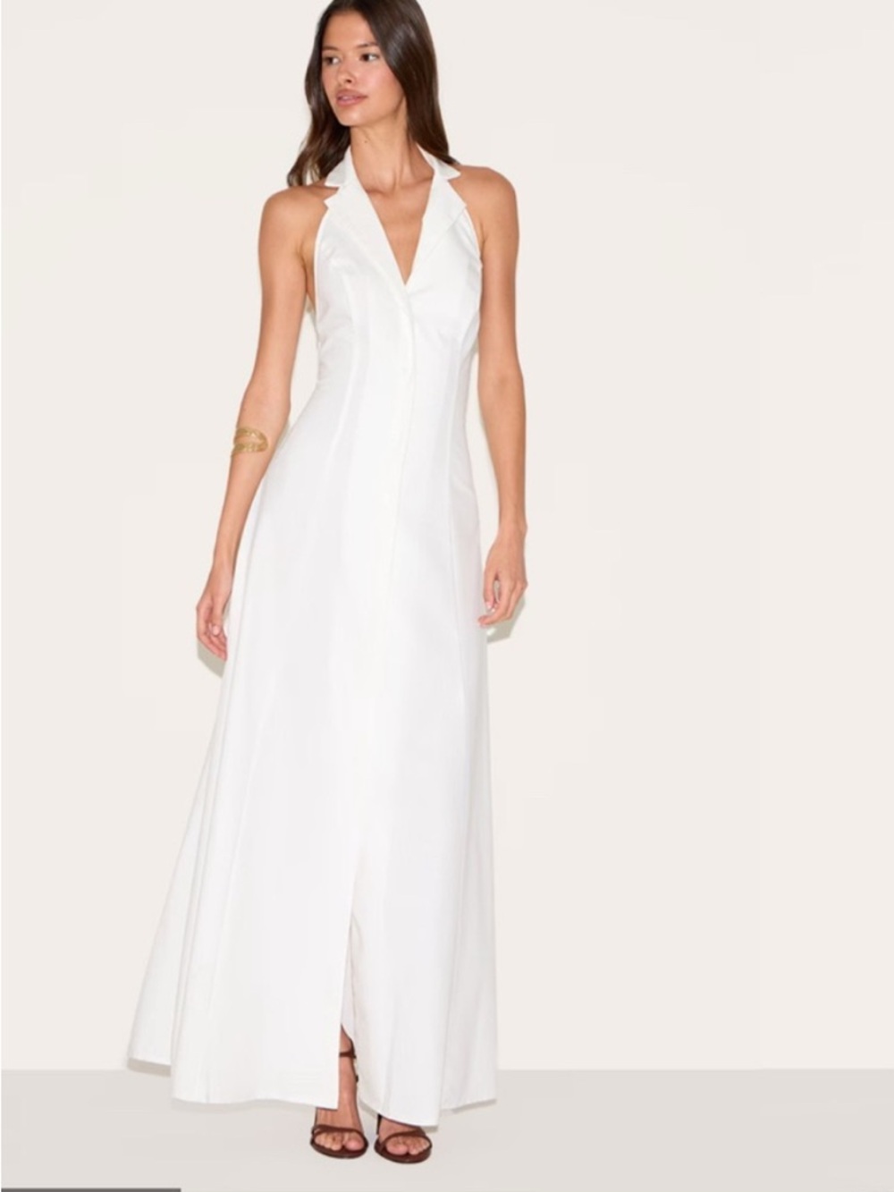 PLT WHITE BUTTON DOWN COLLAR DETAIL MAXI DRESS
